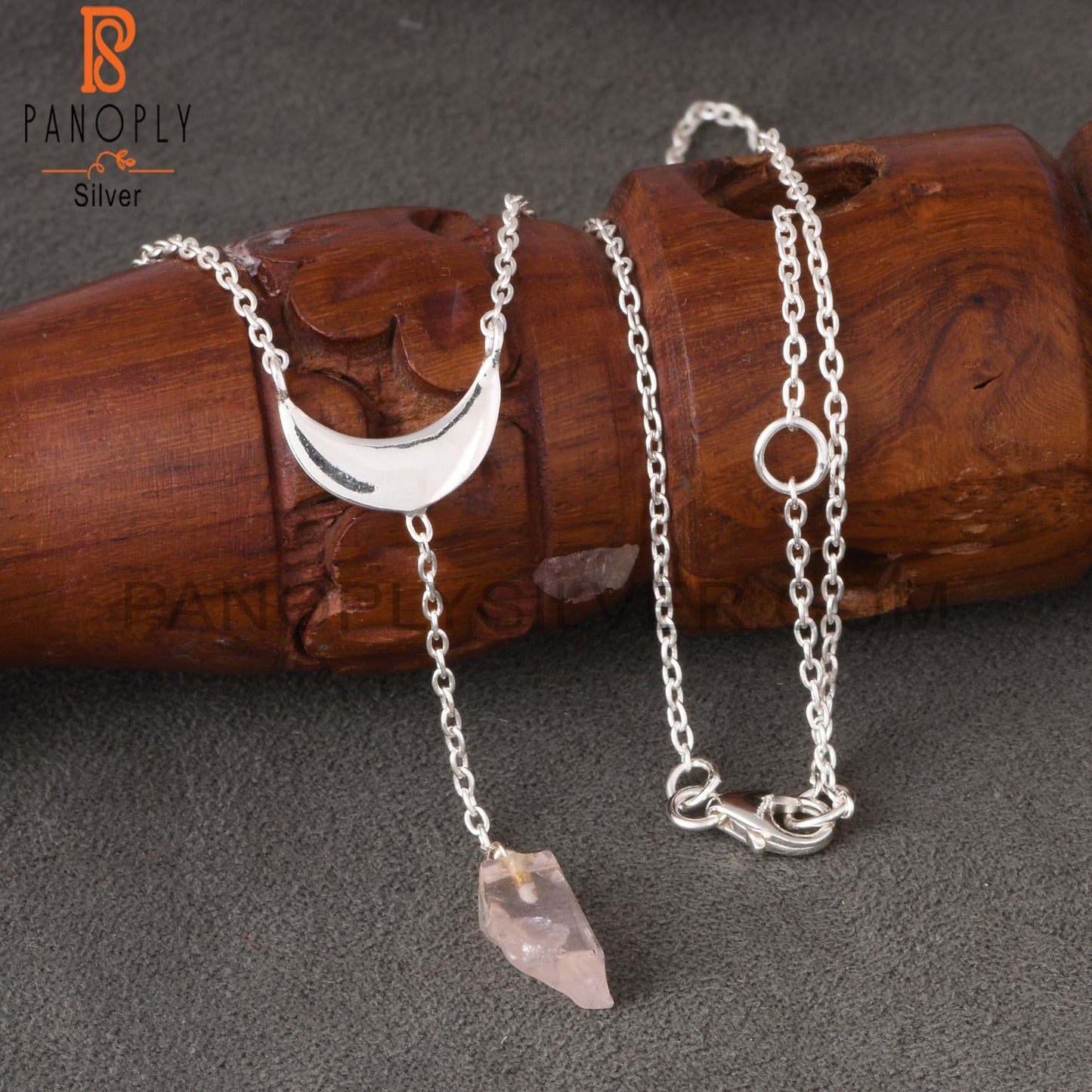Rose Quartz Rough 925 Sterling Silver Pendant With Chain