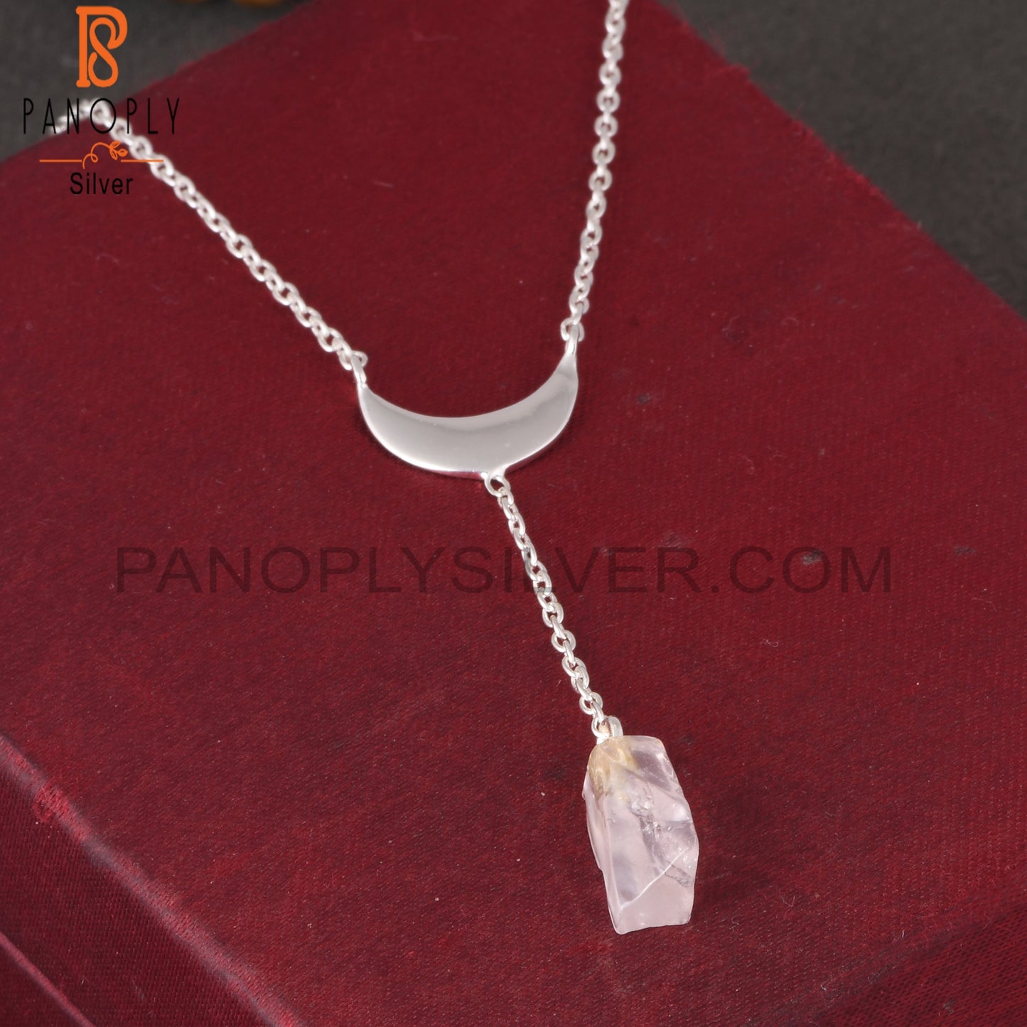 Rose Quartz Rough 925 Sterling Silver Pendant With Chain