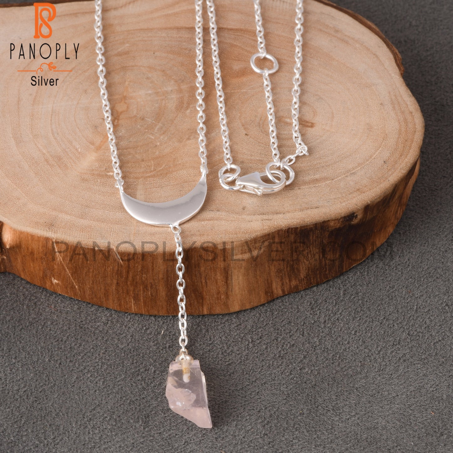 Rose Quartz Rough 925 Sterling Silver Pendant With Chain