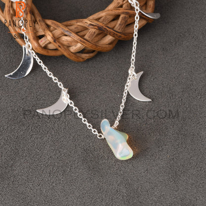 Ethiopian Opal 925 Silver Moon Necklace Pendant With Chain