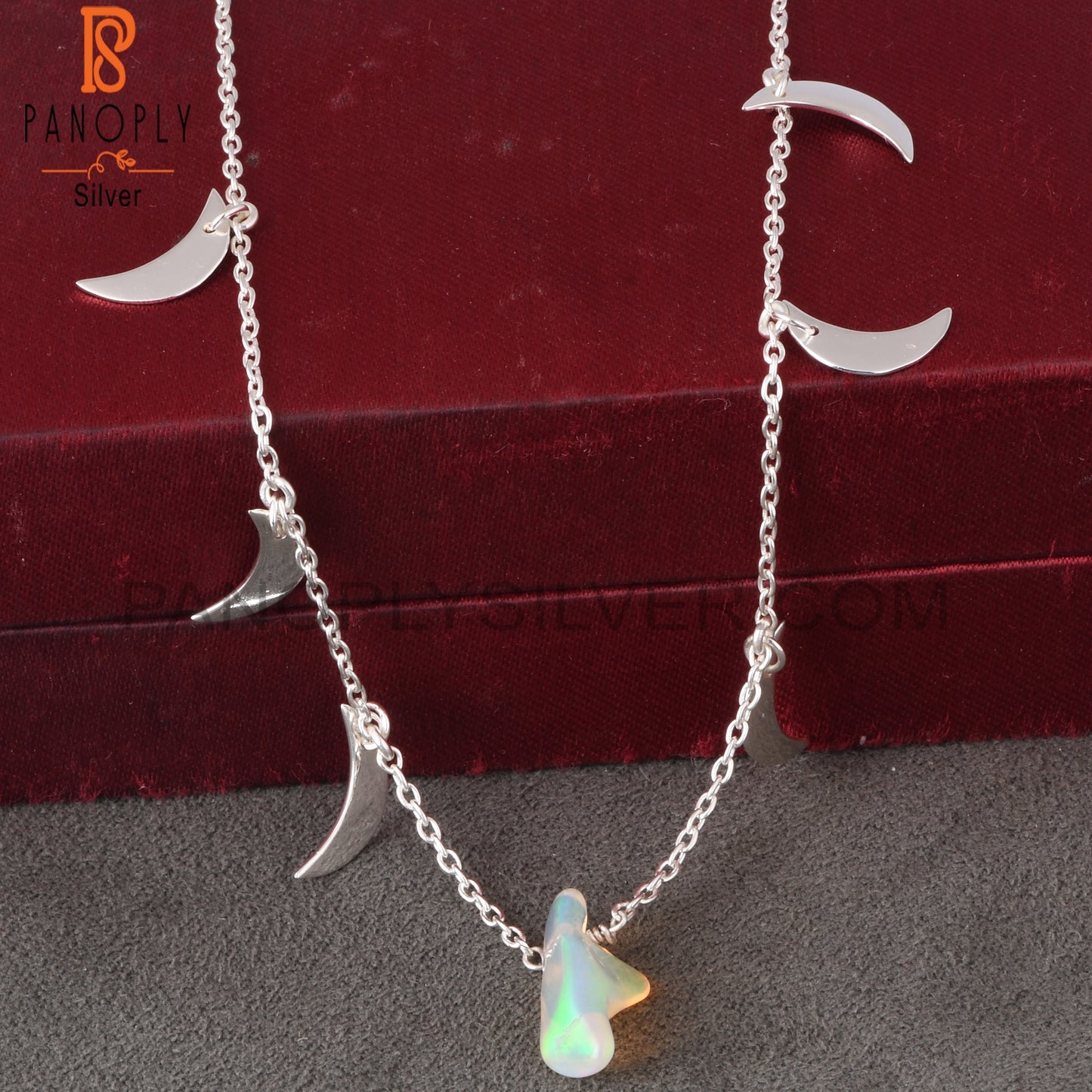 Ethiopian Opal 925 Silver Moon Necklace Pendant With Chain