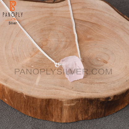Rose Quartz 925 Sterling Silver Pendant With Chain