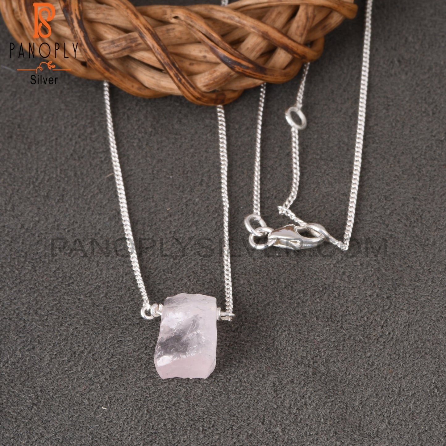 Rose Quartz 925 Sterling Silver Pendant With Chain