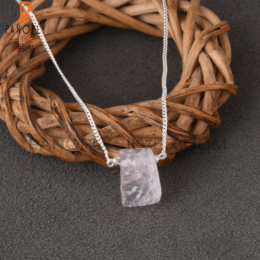 Rose Quartz 925 Sterling Silver Pendant With Chain