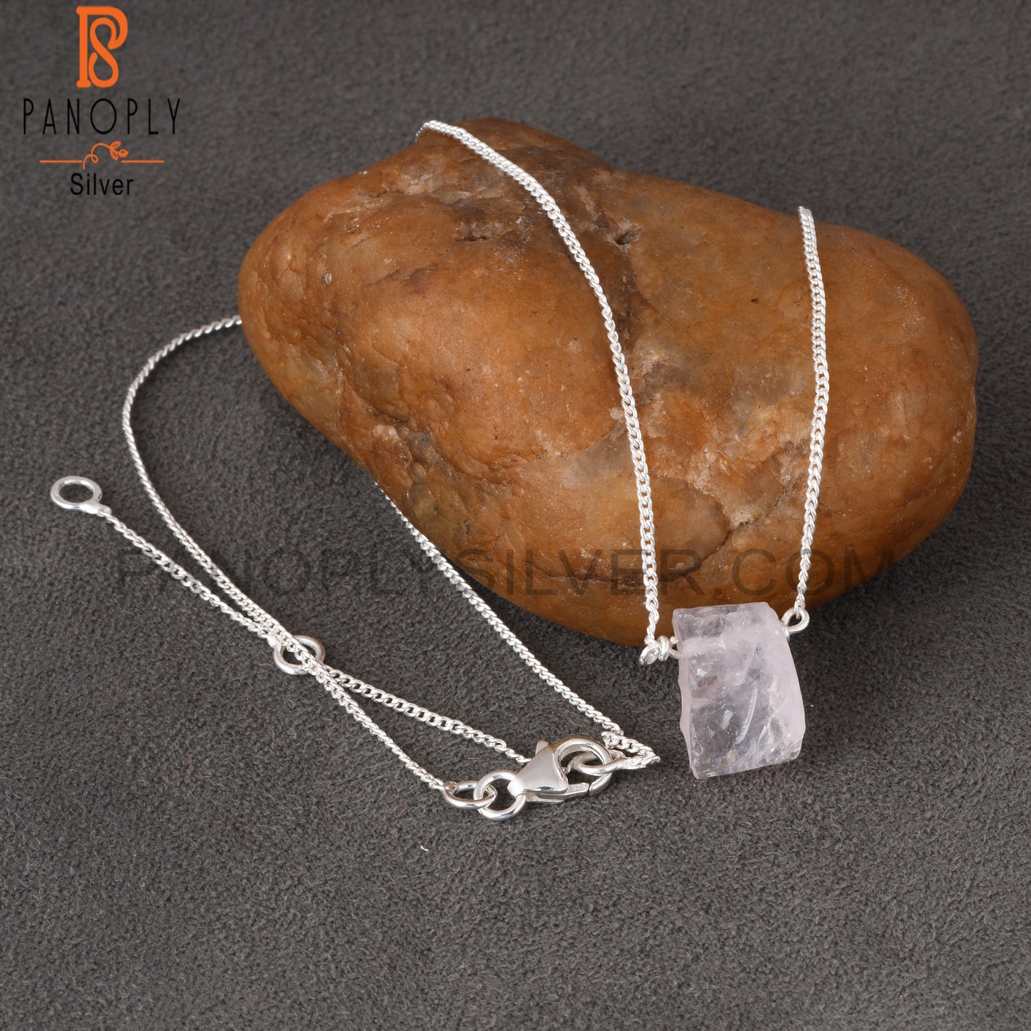 Rose Quartz 925 Sterling Silver Pendant With Chain