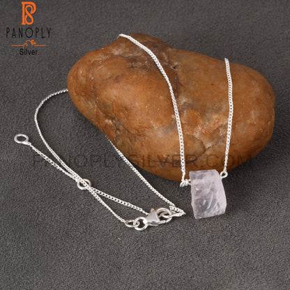 Rose Quartz 925 Sterling Silver Pendant With Chain