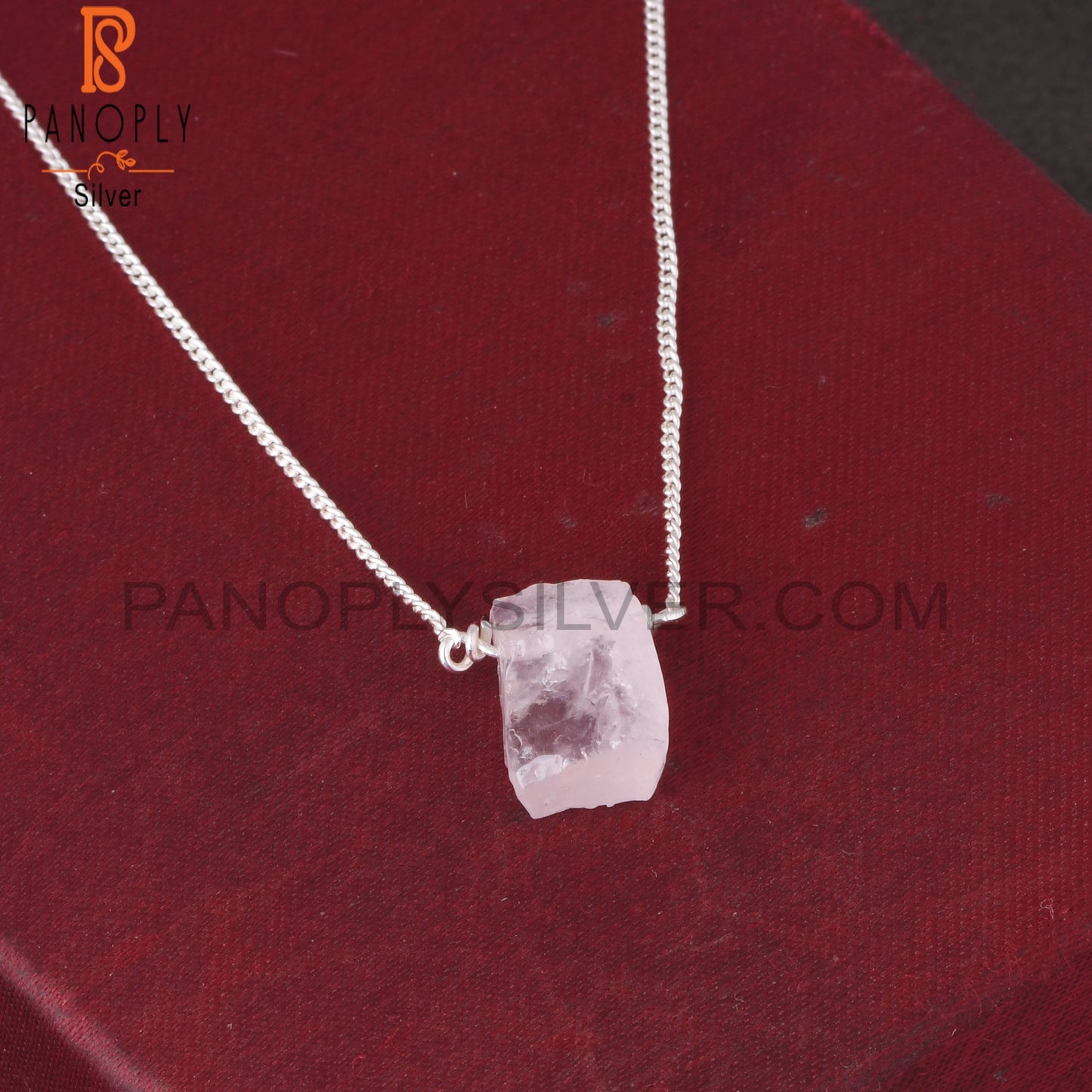 Rose Quartz 925 Sterling Silver Pendant With Chain