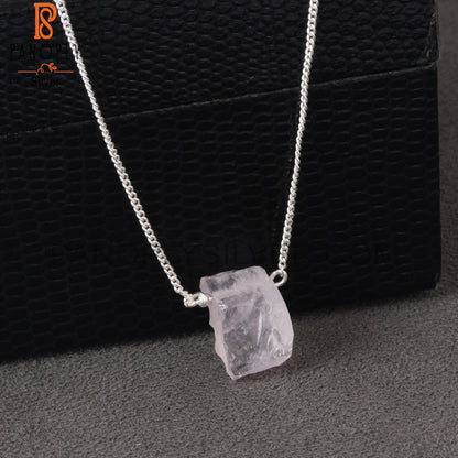 Rose Quartz 925 Sterling Silver Pendant With Chain