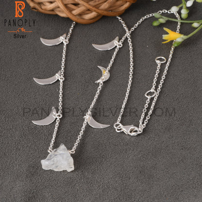 Rainbow Moonstone 925 Silver Pendant Moon Chain Necklaces