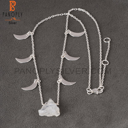 Rainbow Moonstone 925 Silver Pendant Moon Chain Necklaces