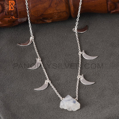 Rainbow Moonstone 925 Silver Pendant Moon Chain Necklaces