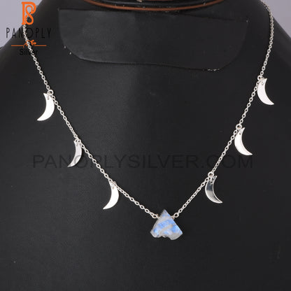 Rainbow Moonstone 925 Silver Pendant Moon Chain Necklaces