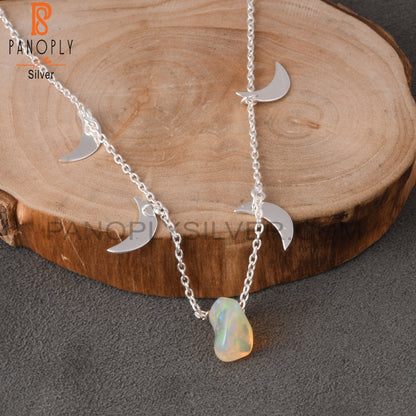 Ethiopian Opal 925 Sterling Silver Moon Pendant With Chain