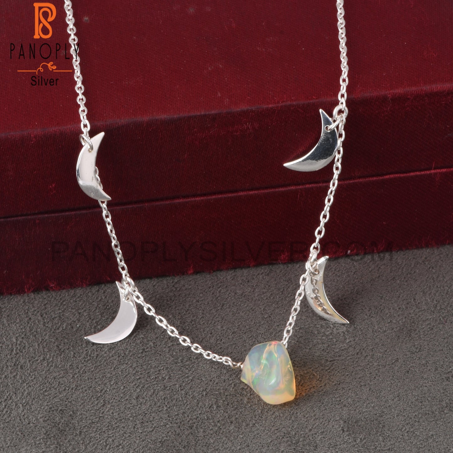 Ethiopian Opal 925 Sterling Silver Moon Pendant With Chain