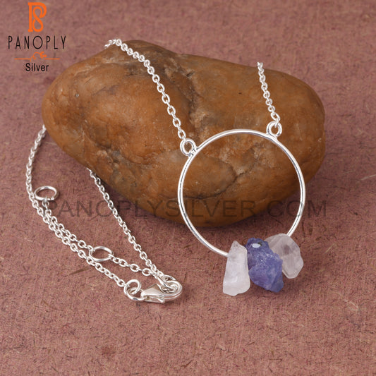 Rainbow Moonstone & Tanzanite 925 Sterling Silver Pendant