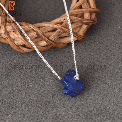Lapis Rough 925 Sterling Silver Pendant With Chain