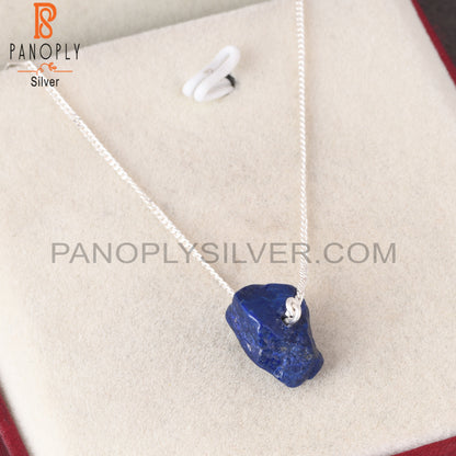 Lapis Rough 925 Sterling Silver Pendant With Chain