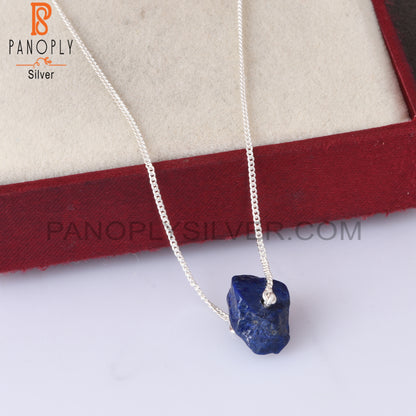 Lapis Rough 925 Sterling Silver Pendant With Chain