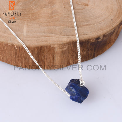 Lapis Rough 925 Sterling Silver Pendant With Chain