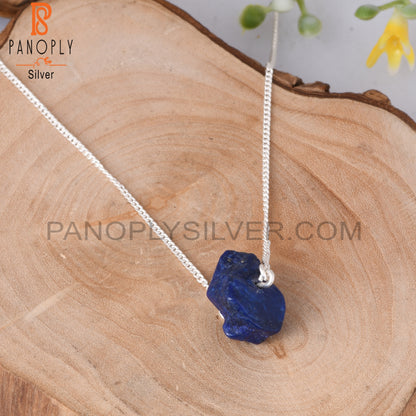 Lapis Rough 925 Sterling Silver Pendant With Chain