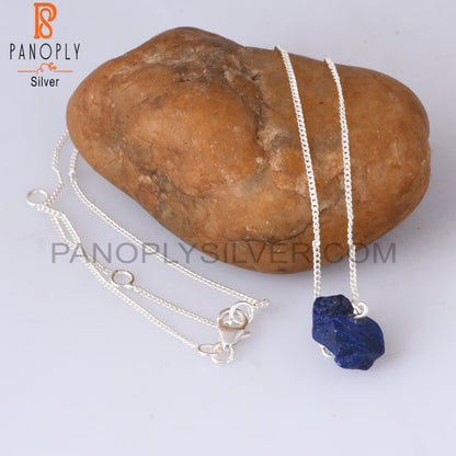 Lapis Rough 925 Sterling Silver Pendant With Chain