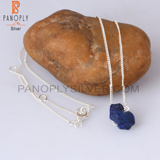 Lapis Rough 925 Sterling Silver Pendant With Chain