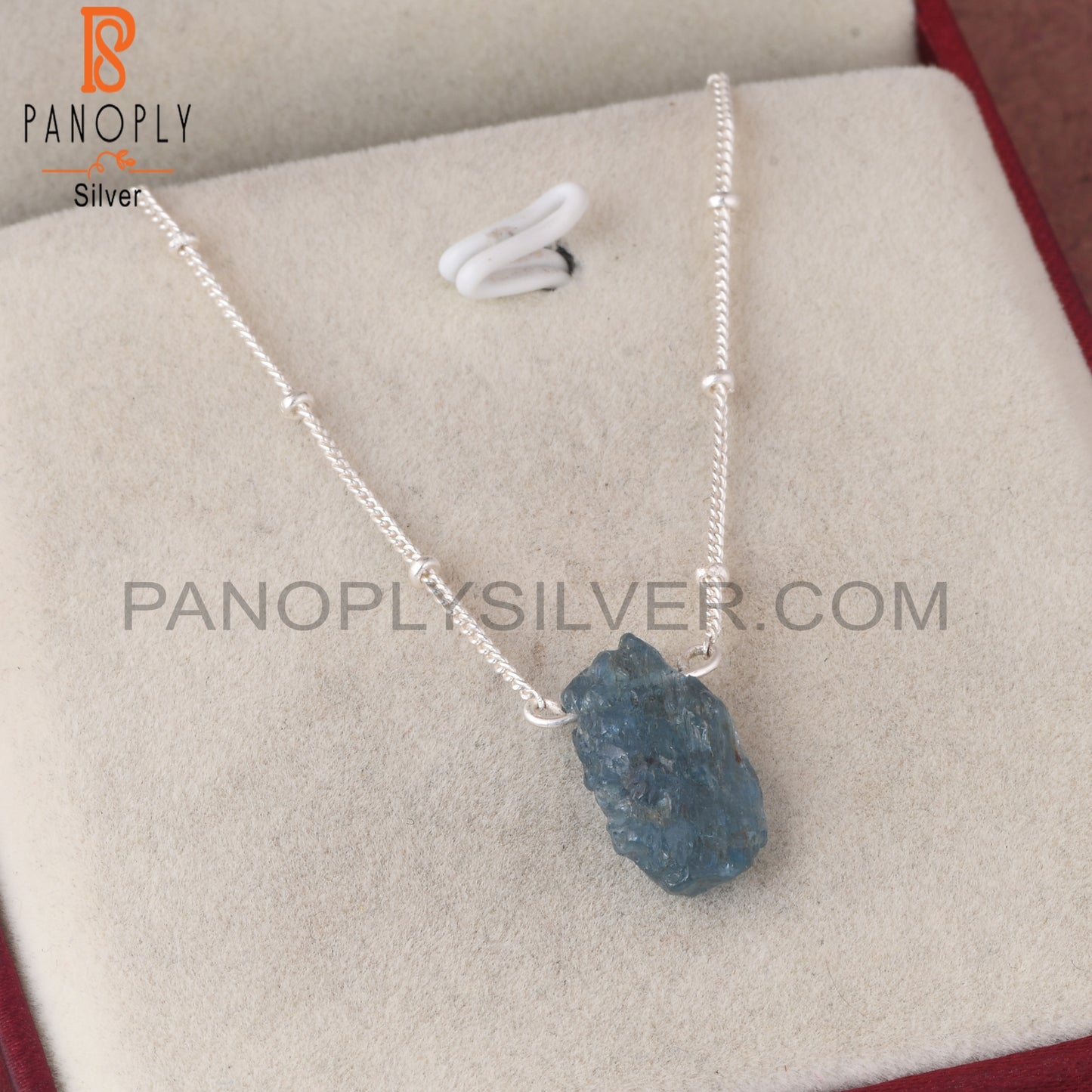 Aquamarine Rough 925 Sterling Silver Pendant With Chain