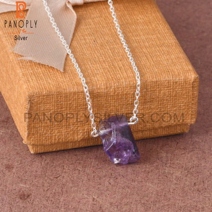 Amethyst Rough 925 Sterling Silver Purple Pendant With Chain