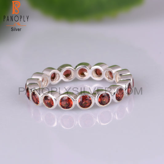 Garnet Round 925 Sterling Silver Ring For Gift For Her