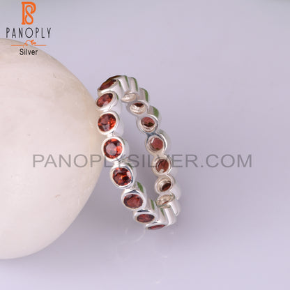 Garnet Round 925 Sterling Silver Ring For Gift For Her