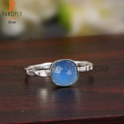 Blue Chalcedony Cushion 925 Sterling Silver Ring