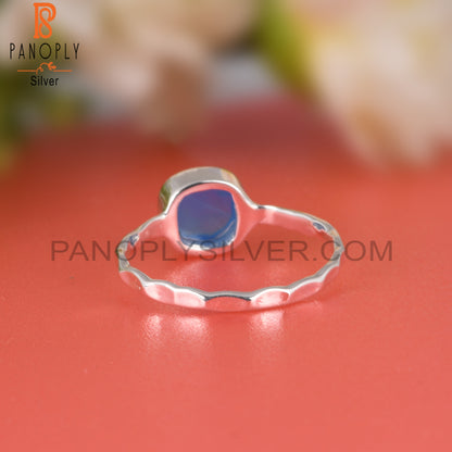 Blue Chalcedony Cushion 925 Sterling Silver Ring