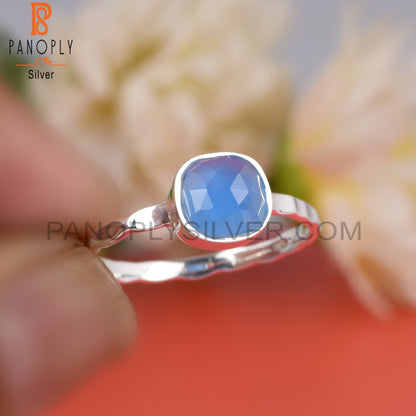 Blue Chalcedony Cushion 925 Sterling Silver Ring