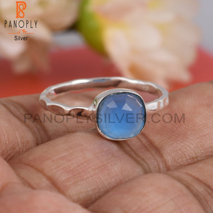 Blue Chalcedony Cushion 925 Sterling Silver Ring