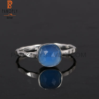 Blue Chalcedony Cushion 925 Sterling Silver Ring