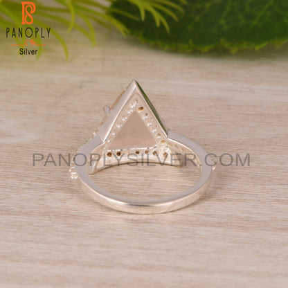 Rose Quartz & Cubic Zirconia Triangle Shape 925 Silver Ring