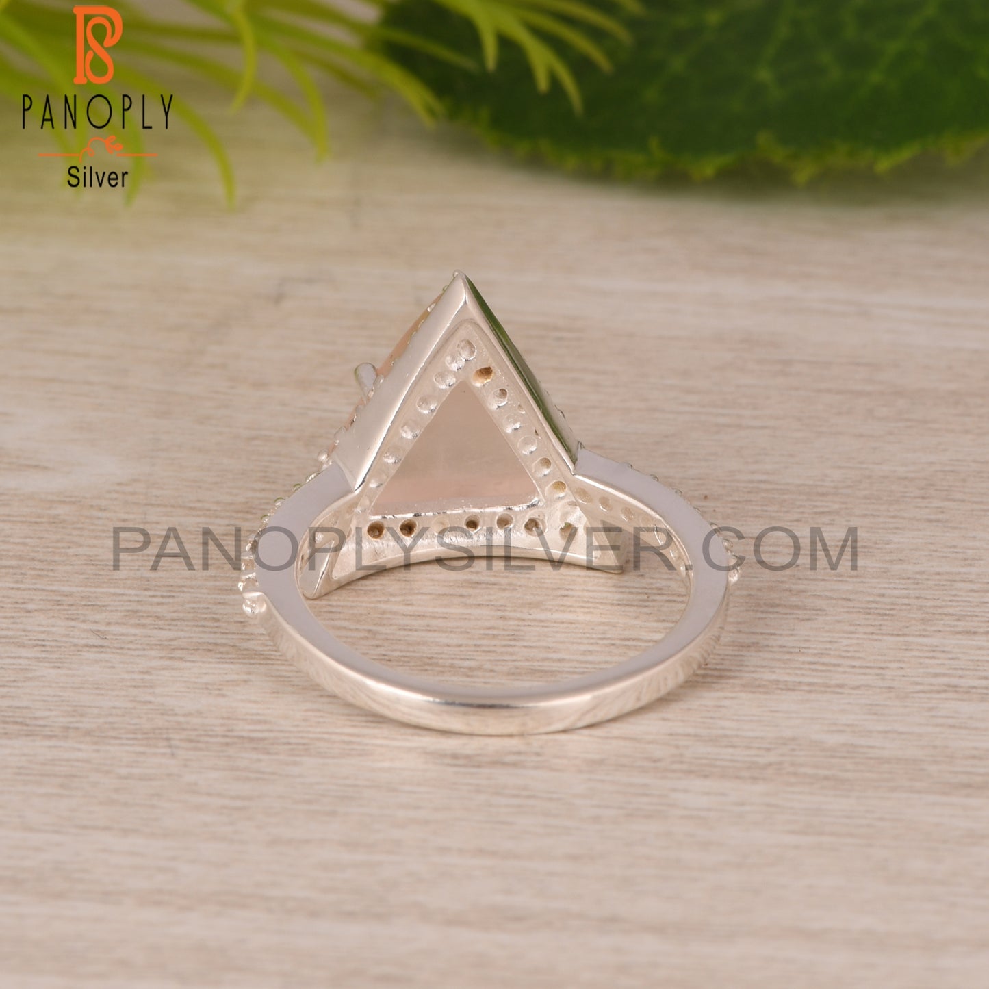 Rose Quartz & Cubic Zirconia Triangle Shape 925 Silver Ring