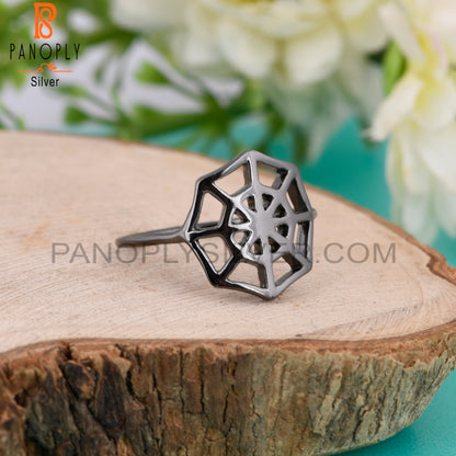 Spider Web Black 925 Sterling Silver Ring