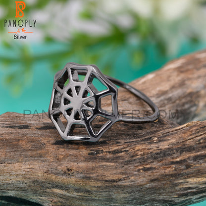 Spider Web Black 925 Sterling Silver Ring