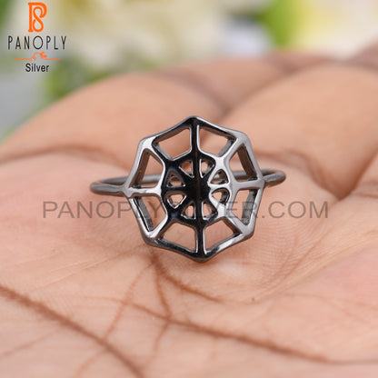 Spider Web Black 925 Sterling Silver Ring