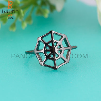 Spider Web Black 925 Sterling Silver Ring