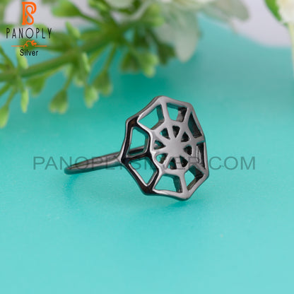 Spider Web Black 925 Sterling Silver Ring
