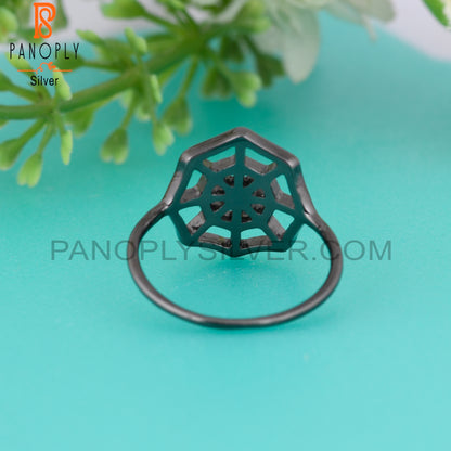 Spider Web Black 925 Sterling Silver Ring