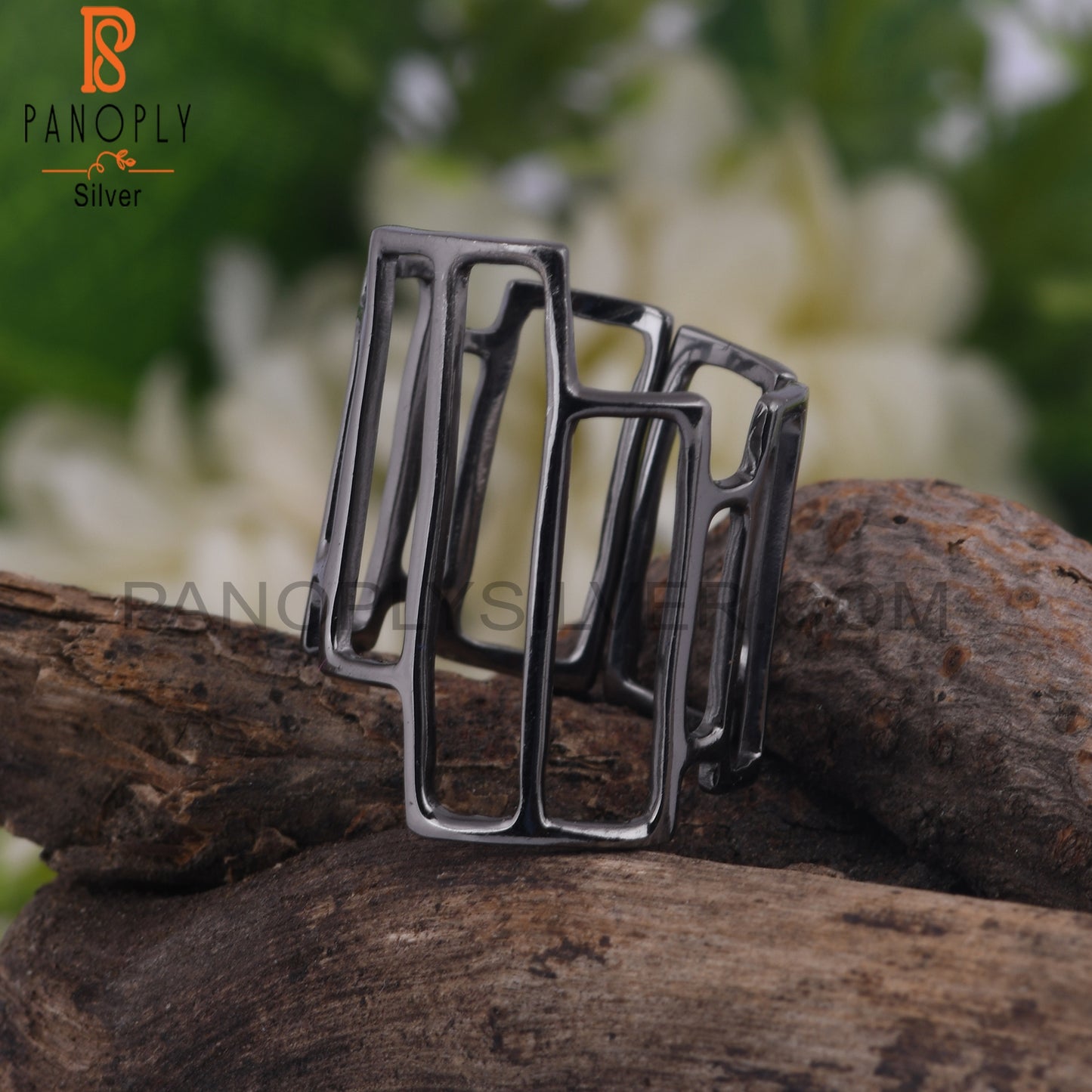 Handmade Black Oxidized 925 Silver Art Deco Cocktail Ring
