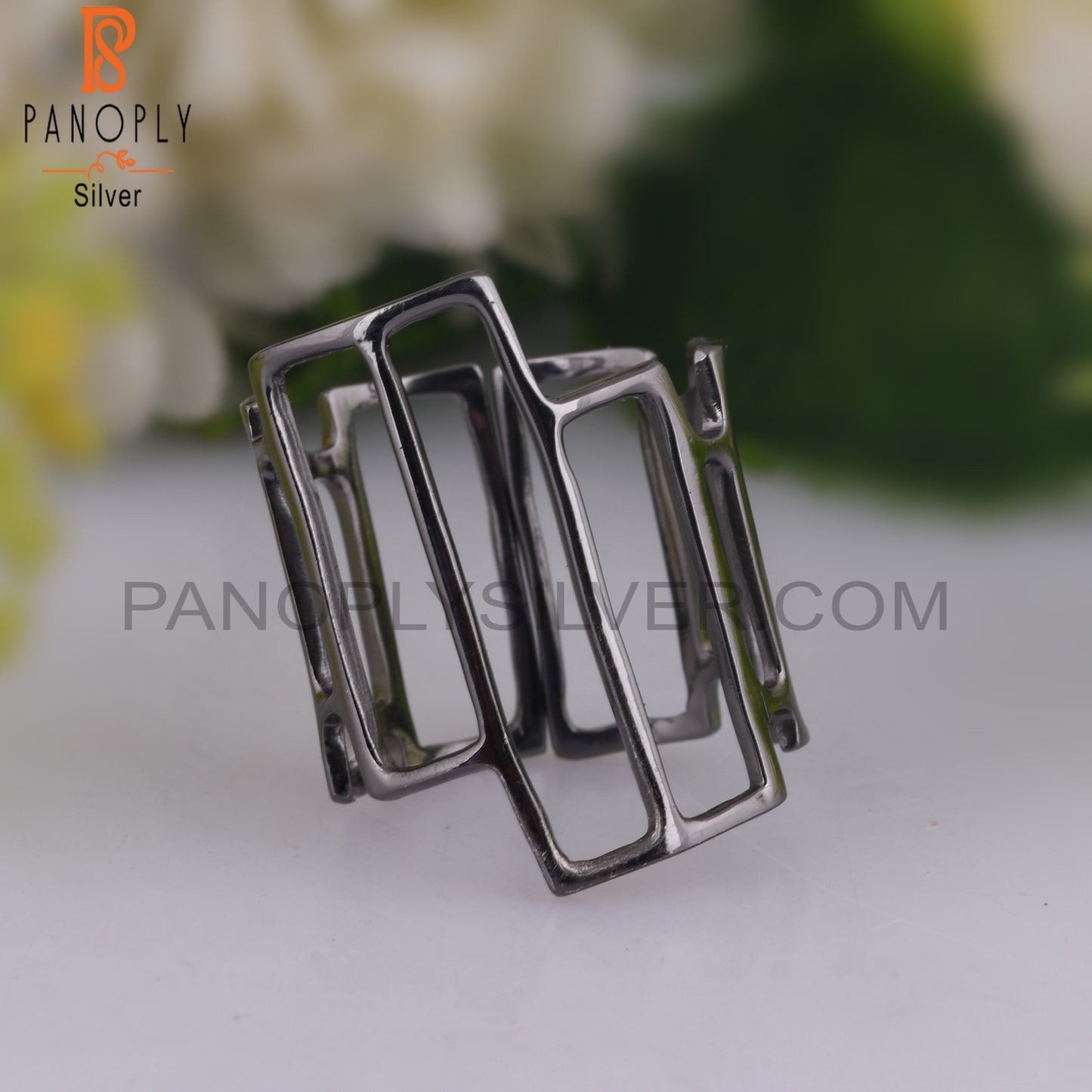 Handmade Black Oxidized 925 Silver Art Deco Cocktail Ring
