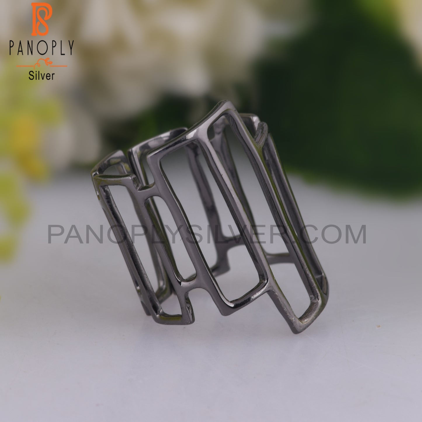 Handmade Black Oxidized 925 Silver Art Deco Cocktail Ring