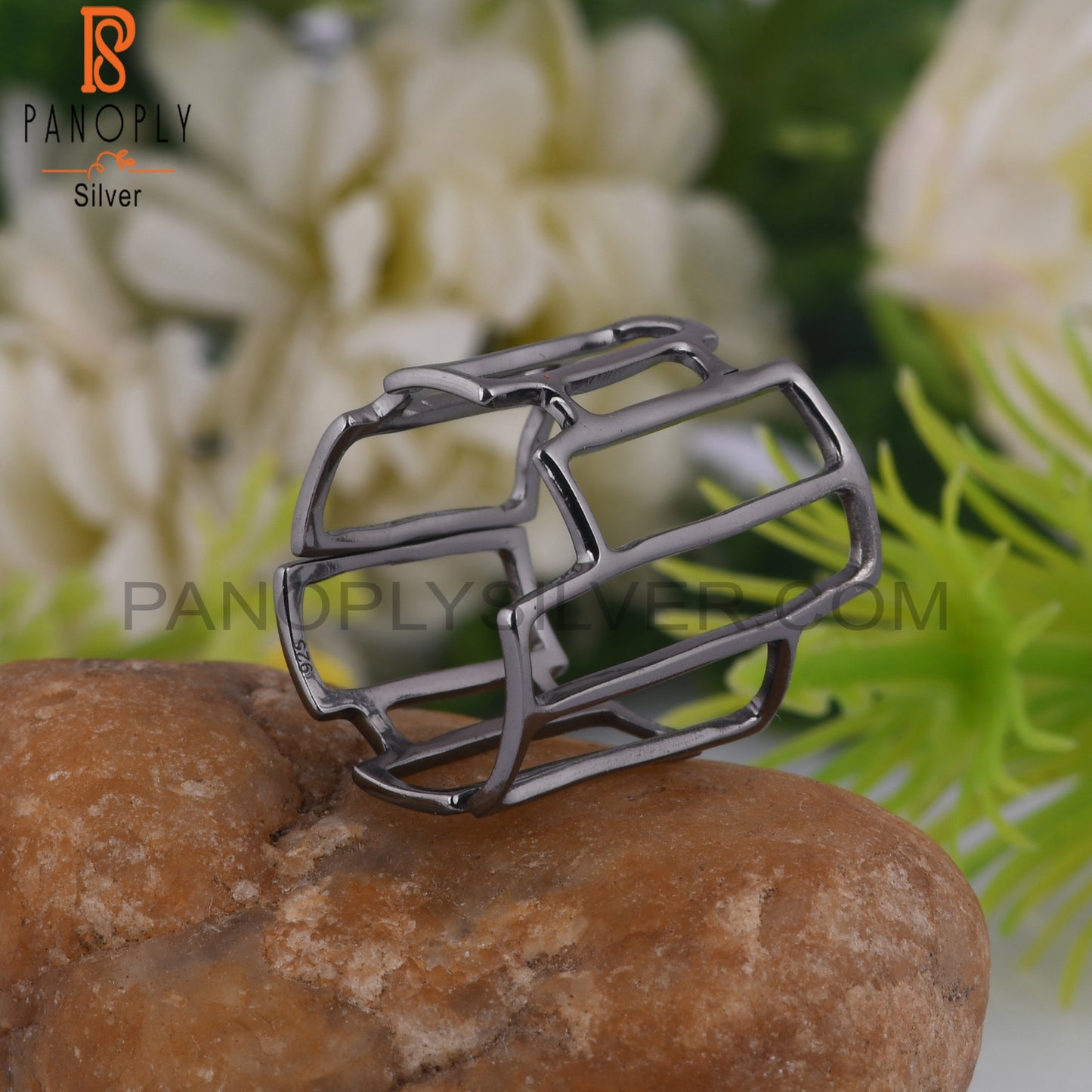 Handmade Black Oxidized 925 Silver Art Deco Cocktail Ring
