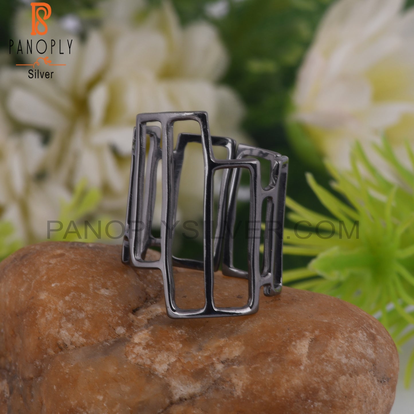 Handmade Black Oxidized 925 Silver Art Deco Cocktail Ring