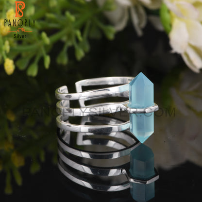 Aqua Chalcedony Pencil Shape 925 Sterling Silver Ring