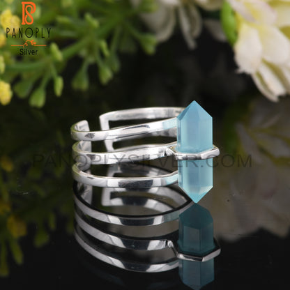 Aqua Chalcedony Pencil Shape 925 Sterling Silver Ring
